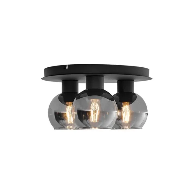 QAZQA Smarte Deckenleuchte Schwarz mit Rauchglas 3-flammig inkl. WiFi A60 - Vidro