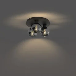 QAZQA Smarte Deckenleuchte Schwarz mit Rauchglas 3-flammig inkl. WiFi A60 - Vidro