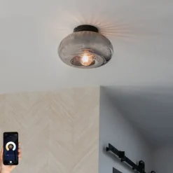 QAZQA Smarte Deckenleuchte Schwarz mit Rauchglas inkl. WiFi P45 - Ayesha