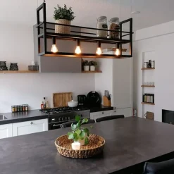 QAZQA Smarte Hängelampe schwarz mit Rack inkl. 4 WiFi A60 - Cage Rack