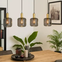 QAZQA Smarte Hängelampe schwarz mit Rauchglas 4-flammig inkl. Wifi A60 - Zuzanna