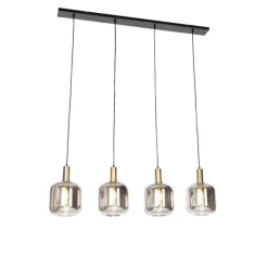 QAZQA Smarte Hängelampe schwarz mit Rauchglas 4-flammig inkl. Wifi A60 - Zuzanna