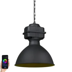QAZQA Smarte Industrie-Hängelampe schwarz 38,5 cm inkl. A60 WiFi - Sicko