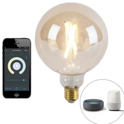 QAZQA Smarte Industrie-Hängelampe schwarz mit gold 50 cm inkl. Wifi G125 - Magna Eco