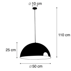 QAZQA Smarte Industrie-Hängelampe schwarz mit gold 50 cm inkl. Wifi G125 - Magna Eco