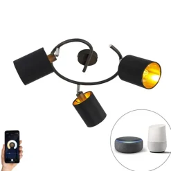 QAZQA Smarte moderne Deckenleuchte schwarz inkl. 3 WiFi B35 - Lofty