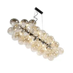 QAZQA Smarte Pendelleuchte schwarz mit Bernstein-Glas inkl. 8 Wifi G9 - Uvas