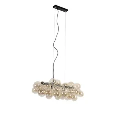 QAZQA Smarte Pendelleuchte schwarz mit Bernstein-Glas inkl. 8 Wifi G9 - Uvas