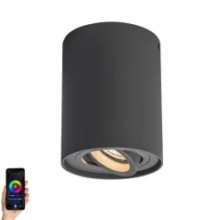QAZQA Smarter Aufbauspot dunkelgrau kippbar inkl. Wifi GU10 - Rondoo up