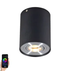QAZQA Smarter Aufbauspot schwarz mit Stahl inkl. WiFi GU10 - Rondoo up