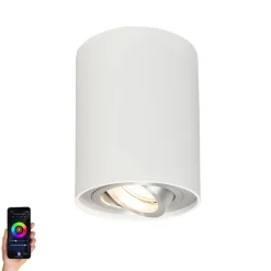 QAZQA Smarter Aufbaustrahler weiß und Stahl neigbar inkl. Wifi GU10 - Rondoo up