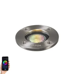QAZQA Smarter Bodenspot Edelstahl inkl. WiFi GU10 IP65 - Basic Round