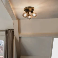 QAZQA Smarter Deckenstrahler schwarz mit Rauchglas inkl. 3 WiFi P45 - Vidro