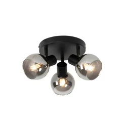 QAZQA Smarter Deckenstrahler schwarz mit Rauchglas inkl. 3 WiFi P45 - Vidro