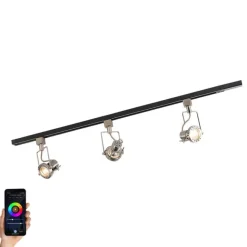 QAZQA Smartes 1-phasiges Schienensystem schwarz mit Stahl inkl. 3 WiFi GU10 - Iconic Suplux