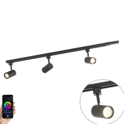 QAZQA Smartes Schienensystem schwarz inkl. 3 WiFi GU10 1-phasig - Iconic Jeana