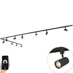 QAZQA Smartes Schienensystem schwarz 1-phasig 10-Licht inkl. WiFi GU10 - Iconic Jeana