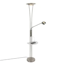 QAZQA Stahl Stehlampe mit Lesearm inkl. LED und USB-Anschluss - Sevilla