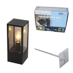 QAZQA Stehende Außenleuchte schwarz mit Rauch 40 cm IP44 - Charlois