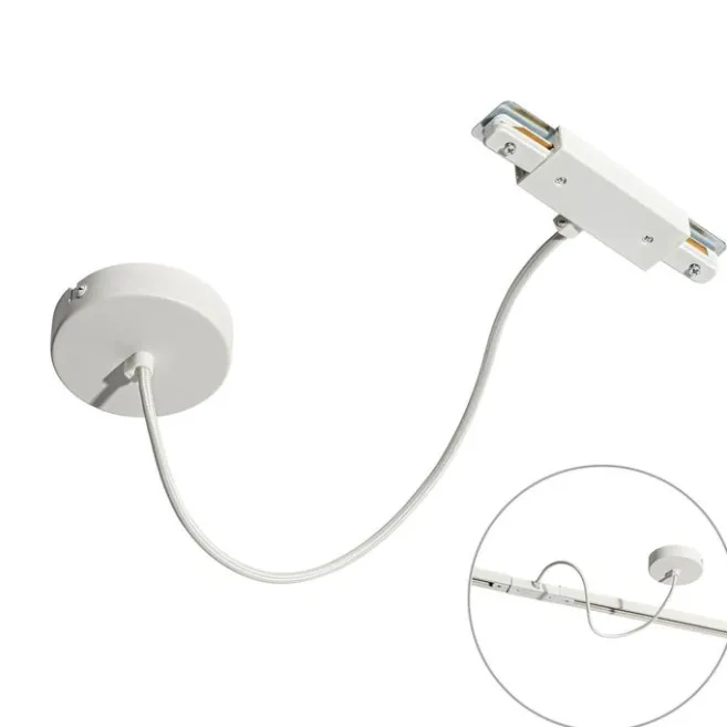 QAZQA Stromzufuhr mit runder Montageplatte für 1-phasige Schiene weiß - Iconic