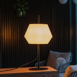 QAZQA Tischleuchte für den Außenbereich schwarz mit weißem Schirm IP44 - Robbert