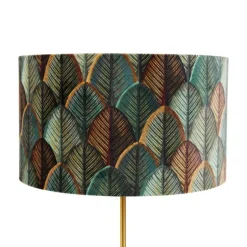 QAZQA Tischleuchte Messing mit Samtlampenschirm Blattdesign und goldener Innenseite - Kaso