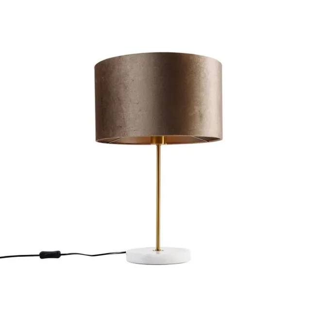 QAZQA Tischleuchte Messing mit Samtschirm Taupe 35cm - Kaso