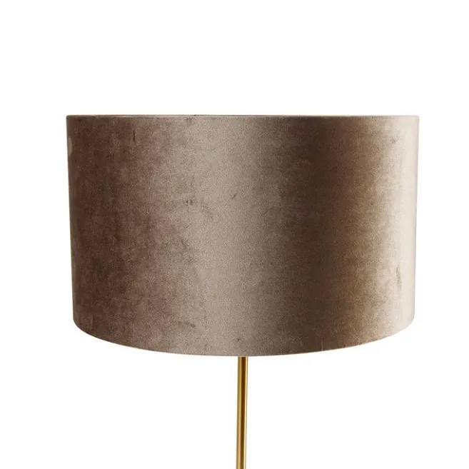 QAZQA Tischleuchte Messing mit Samtschirm Taupe 35cm - Kaso