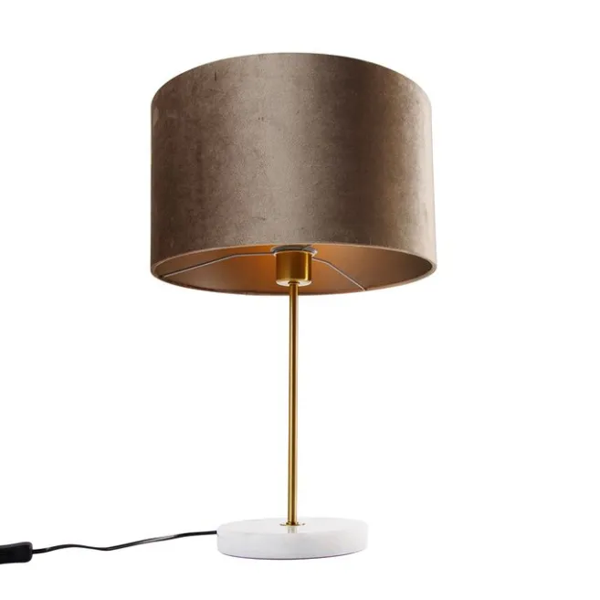 QAZQA Tischleuchte Messing mit Samtschirm Taupe 35cm - Kaso