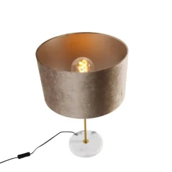 QAZQA Tischleuchte Messing mit Samtschirm Taupe 35cm - Kaso