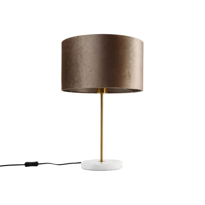 QAZQA Tischleuchte Messing mit Samtschirm Taupe 35cm - Kaso
