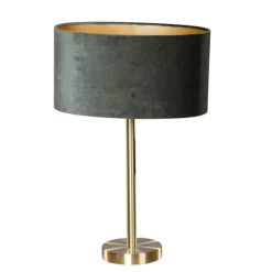 QAZQA Tischleuchte Messing mit ovalem Samtschirm Grün 35cm - Simplo