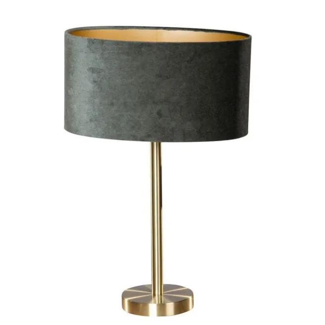 QAZQA Tischleuchte Messing mit ovalem Samtschirm Grün 35cm - Simplo