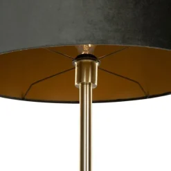 QAZQA Tischleuchte Messing mit ovalem Samtschirm Grün 35cm - Simplo