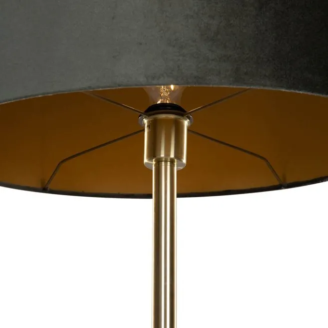 QAZQA Tischleuchte Messing mit ovalem Samtschirm Grün 35cm - Simplo