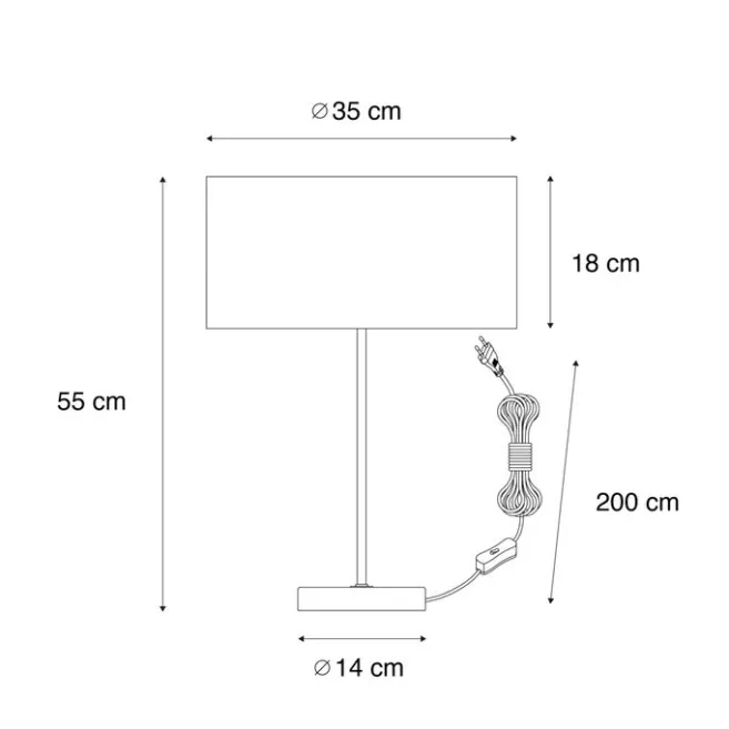 QAZQA Tischleuchte Messing mit ovalem Samtschirm Grün 35cm - Simplo