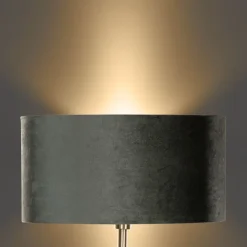 QAZQA Tischleuchte Messing mit ovalem Samtschirm Grün 35cm - Simplo