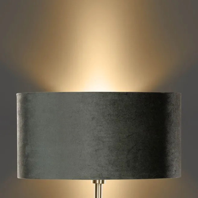 QAZQA Tischleuchte Messing mit ovalem Samtschirm Grün 35cm - Simplo