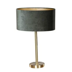 QAZQA Tischleuchte Messing mit ovalem Samtschirm Grün 35cm - Simplo