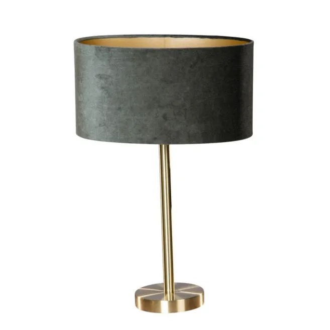 QAZQA Tischleuchte Messing mit ovalem Samtschirm Grün 35cm - Simplo