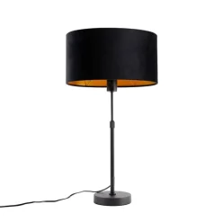 QAZQA Tischleuchte Schwarz mit ovalem Samt-Schirm Schwarz 35cm - Parte