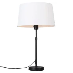 QAZQA Tischleuchte schwarz mit weißem Schirm 35 cm verstellbar - Parte