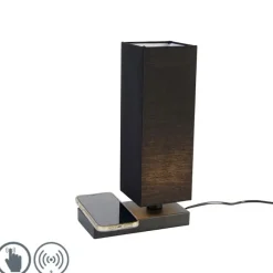 Trio Leuchten Tischleuchte schwarz mit schwarzem Schirm, Touchsensor und Wireless Charger - Romina