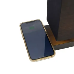 Trio Leuchten Tischleuchte schwarz mit schwarzem Schirm, Touchsensor und Wireless Charger - Romina