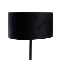 QAZQA Tischleuchte Schwarz mit ovalem Samt-Schirm Schwarz 35cm - Simplo