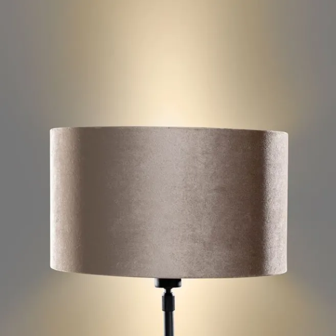 QAZQA Tischleuchte Schwarz mit Taupe Samt-Schirm 35cm - Parte
