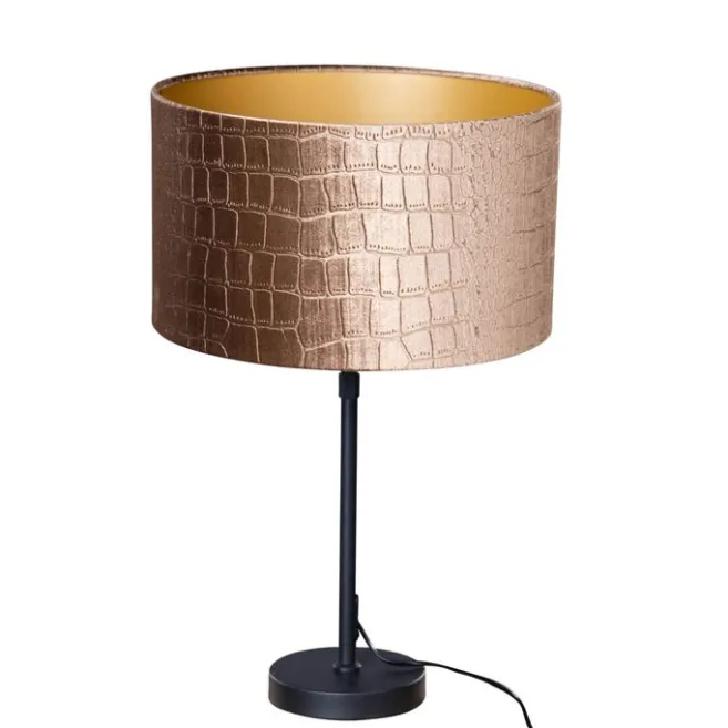 QAZQA Tischleuchte Schwarz mit Samt-Schirm Krokodil-Design 35cm - Parte