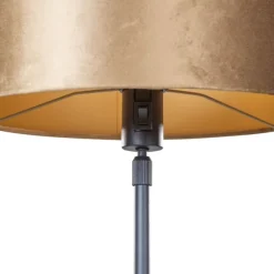 QAZQA Tischleuchte Schwarz mit Samtschirm Bronze 35cm - Parte