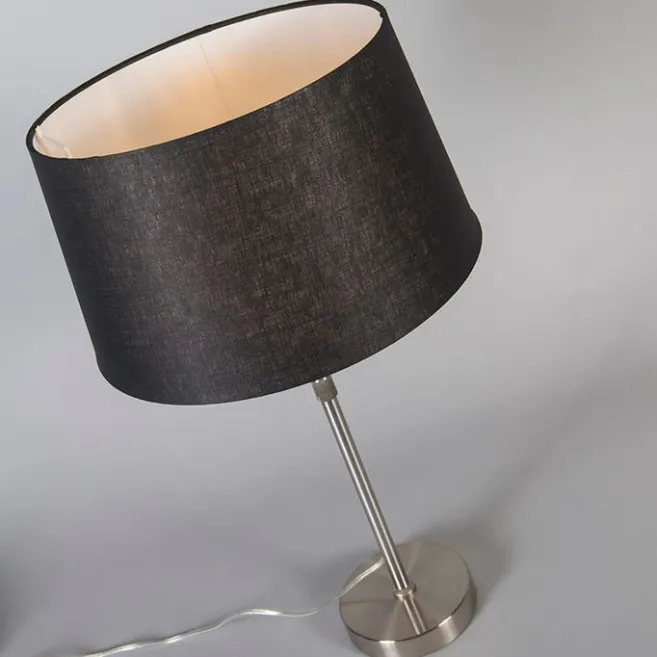 QAZQA Tischleuchte Stahl mit Schirm schwarz 35 cm verstellbar - Parte