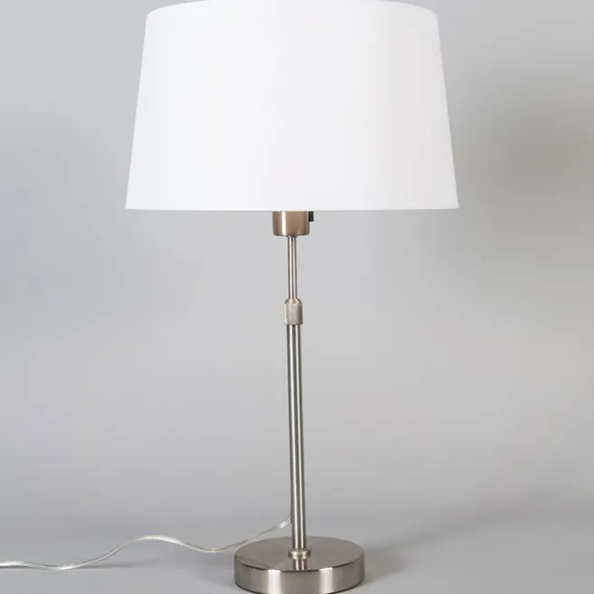 QAZQA Tischleuchte Stahl mit Schirm weiß 35 cm verstellbar - Parte